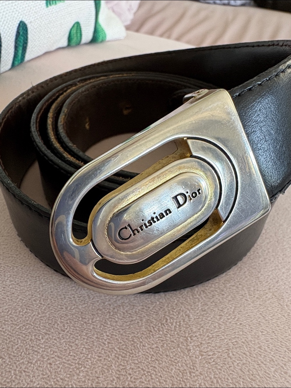 Christian Dior Black Leather Belt with Signature Silver Buckle - Picture 3 of 5